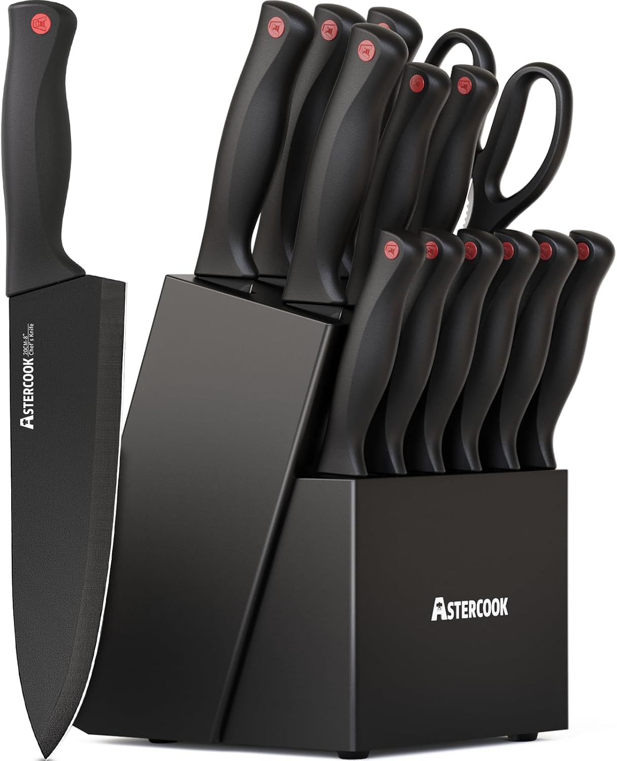 AsterCook 15-Piece Black Knife Set