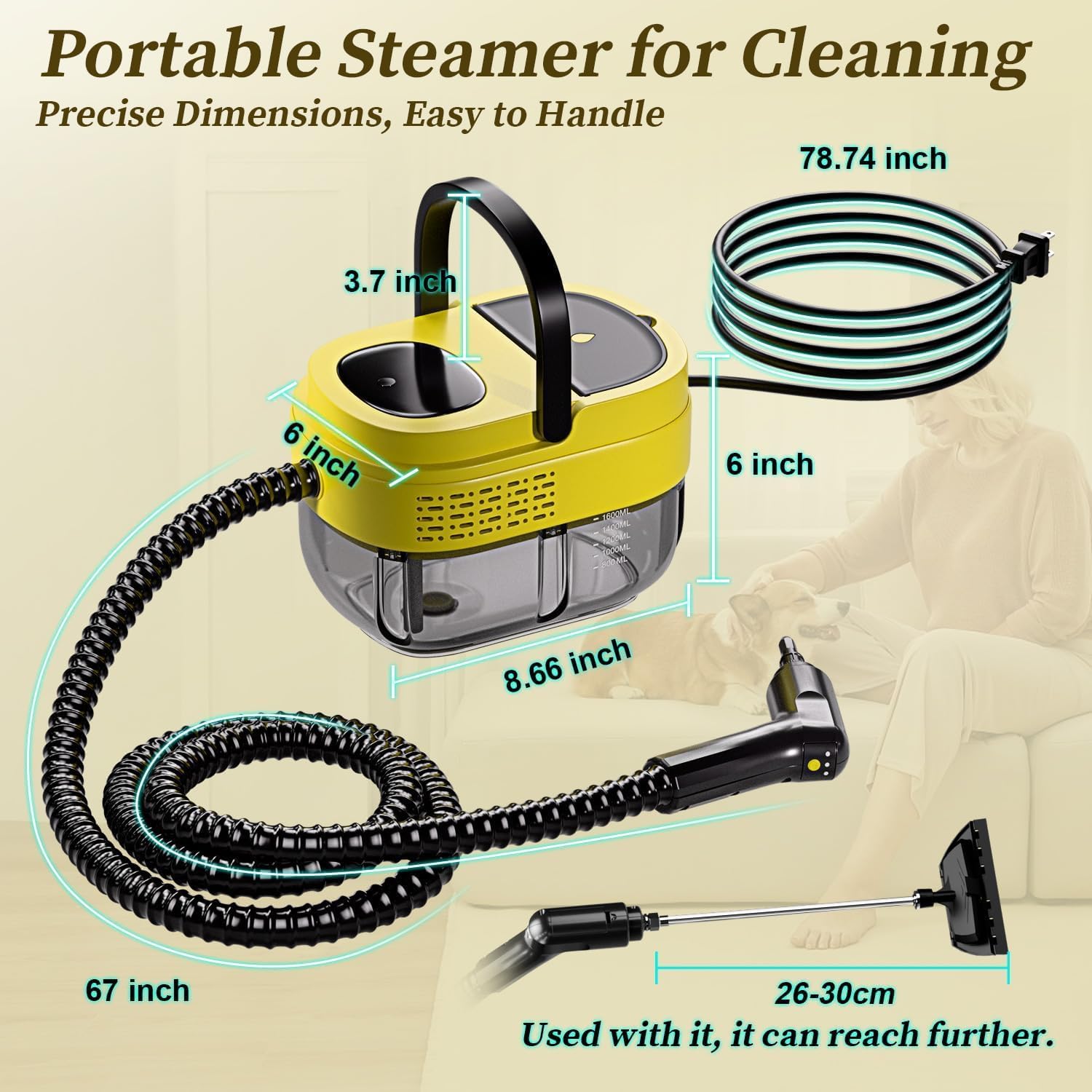 Compact Yellow Portable Steam Cleaner - Hình 2